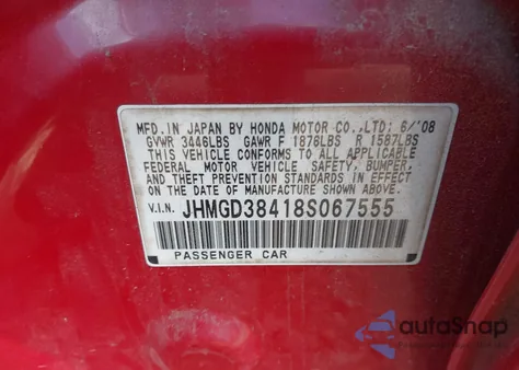 2008 Honda Fit из США, поврежденный, VIN JHMGD38418S067555